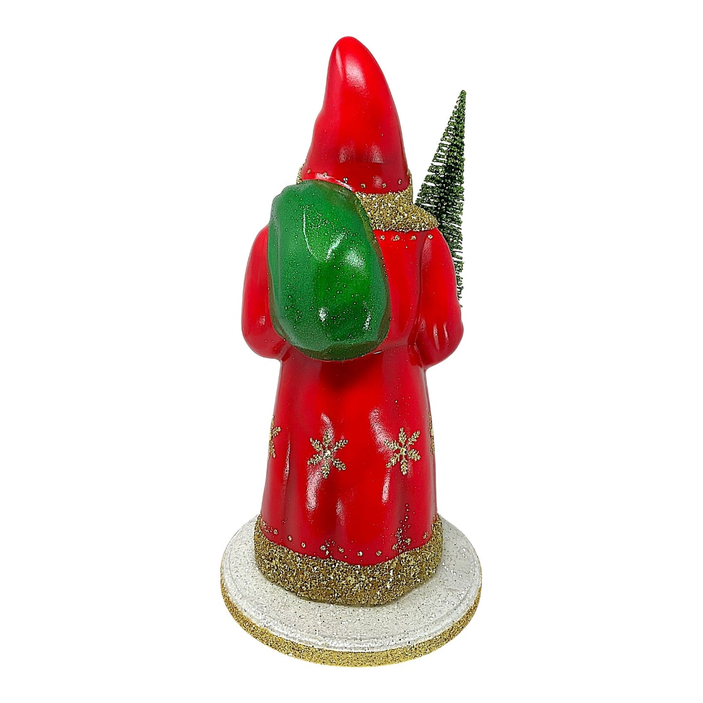 Pinnacle Peak Trading Ino Schaller Large Red Coat Santa with Gold Snowflakes Paper Mache 17.25 inch