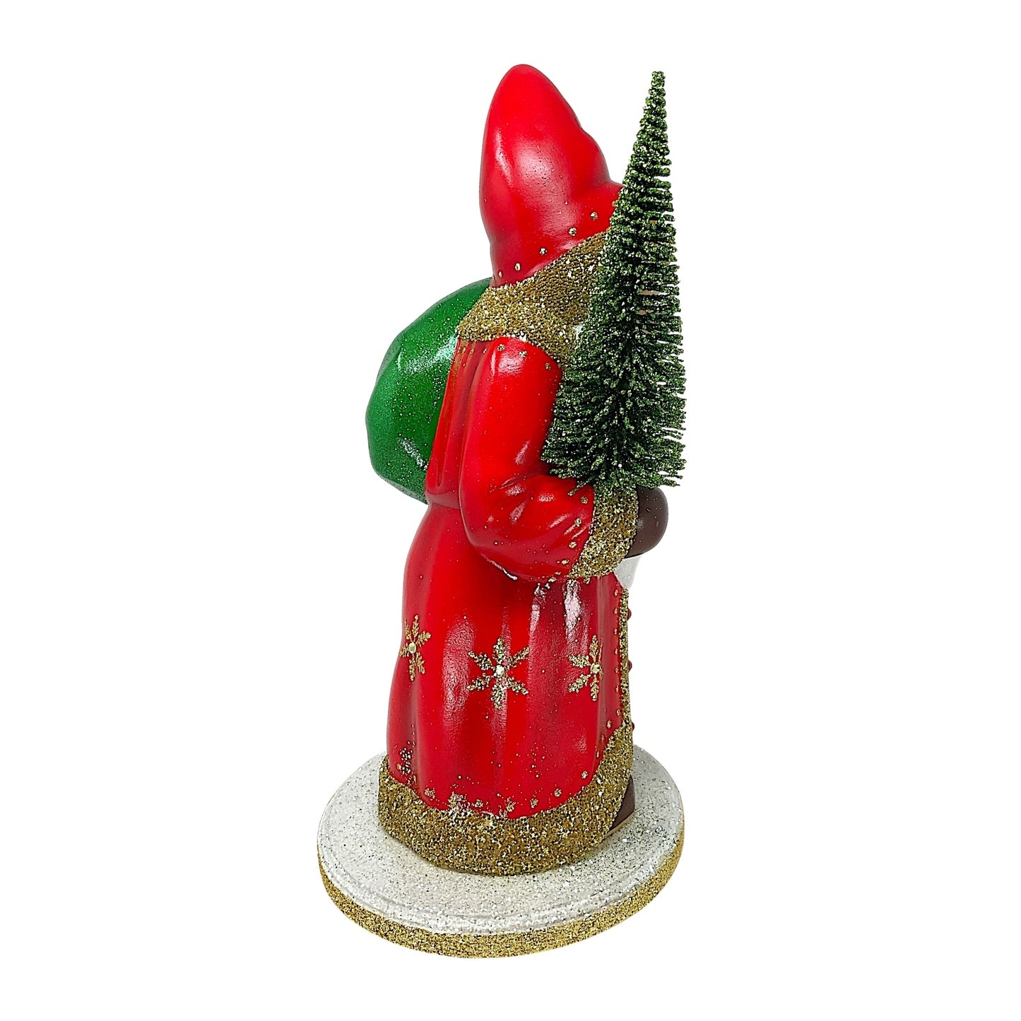 Pinnacle Peak Trading Ino Schaller Large Red Coat Santa with Gold Snowflakes Paper Mache 17.25 inch