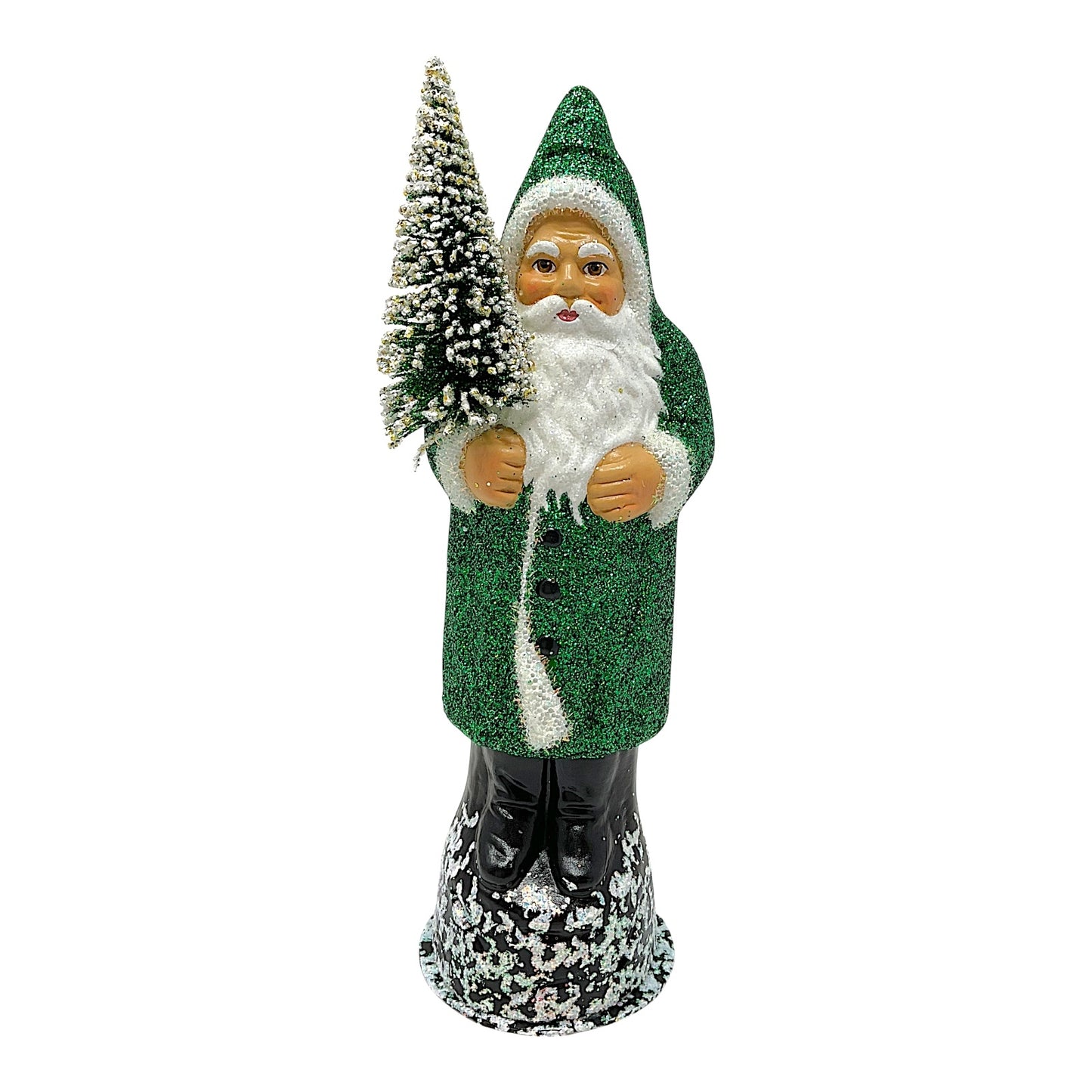 Pinnacle Peak Trading Ino Schaller Green Glitter Santa German Paper Mache