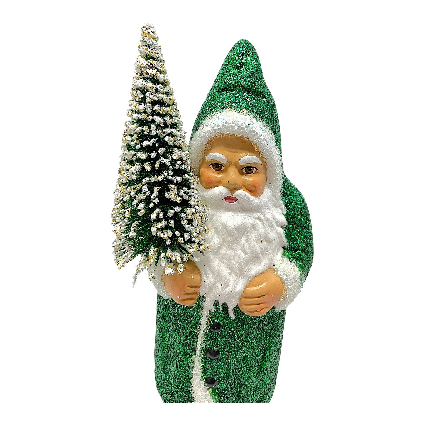Pinnacle Peak Trading Ino Schaller Green Glitter Santa German Paper Mache