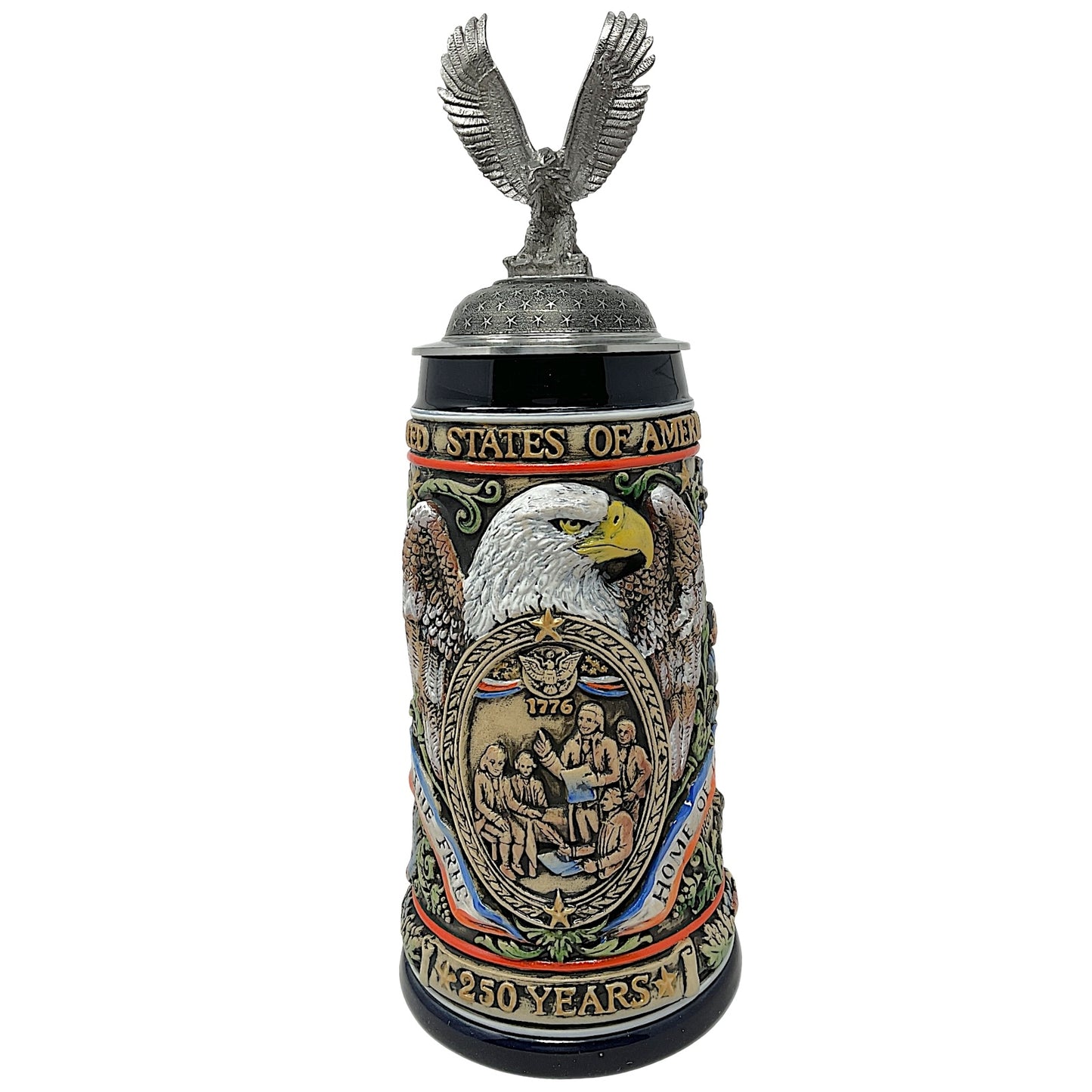 Pinnacle Peak Trading United States 250th Anniversary LE German Beer Stein with Pewter Eagle Lid 1.2 liter by King Werks