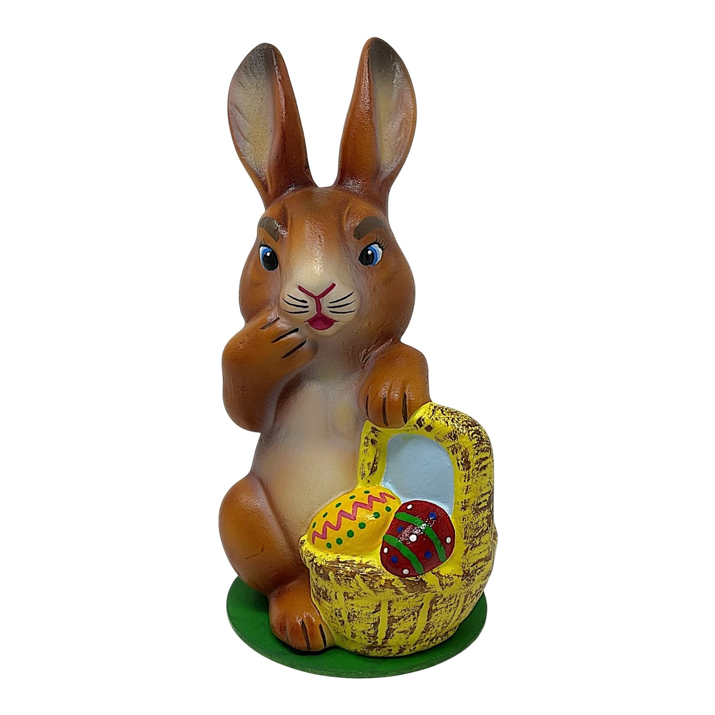 Pinnacle Peak Trading Ino Schaller Easter Bunny Rabbit with Yellow Basket of Eggs German Paper Mache 5.25 inch
