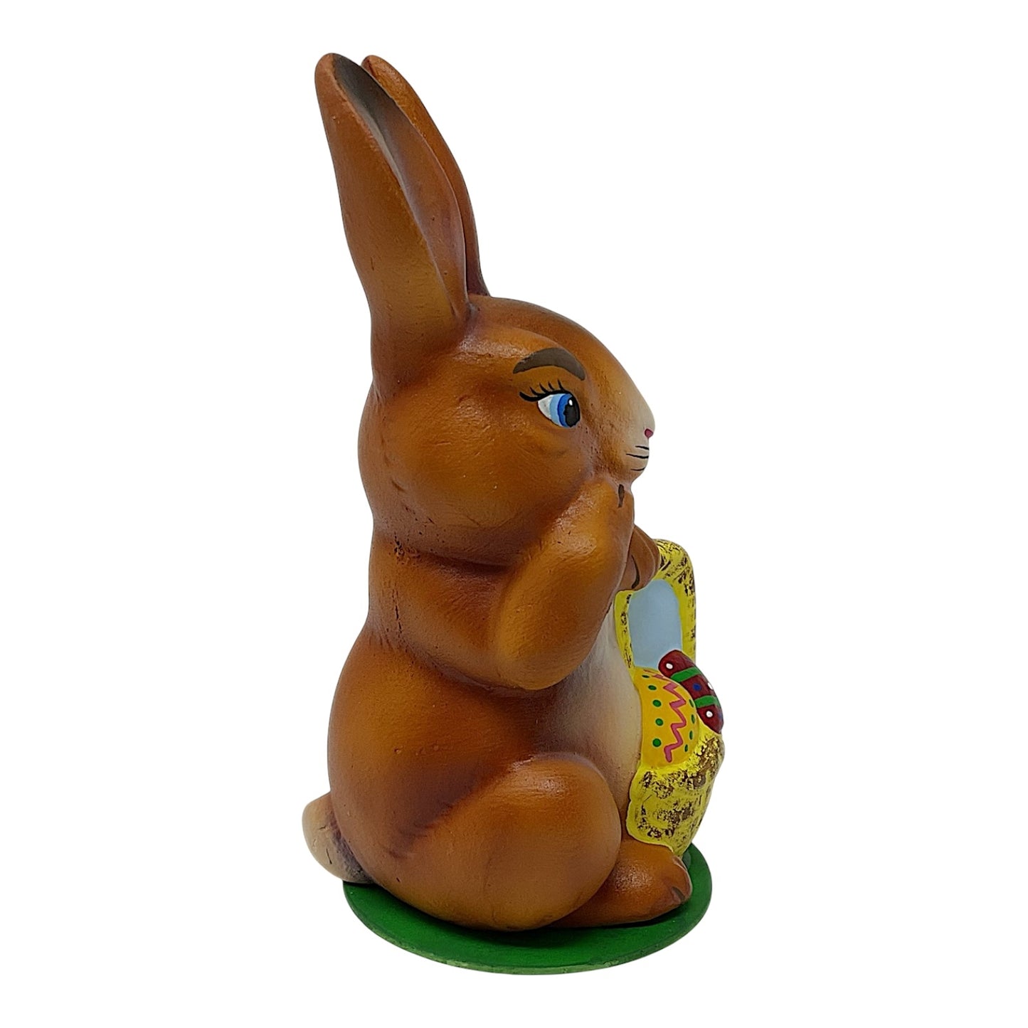 Pinnacle Peak Trading Ino Schaller Easter Bunny Rabbit with Yellow Basket of Eggs German Paper Mache 5.25 inch