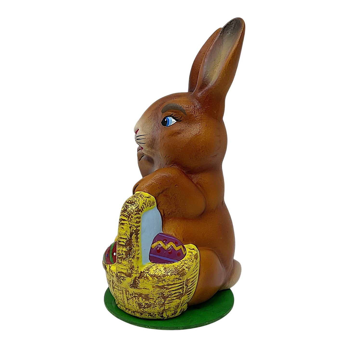 Pinnacle Peak Trading Ino Schaller Easter Bunny Rabbit with Yellow Basket of Eggs German Paper Mache 5.25 inch