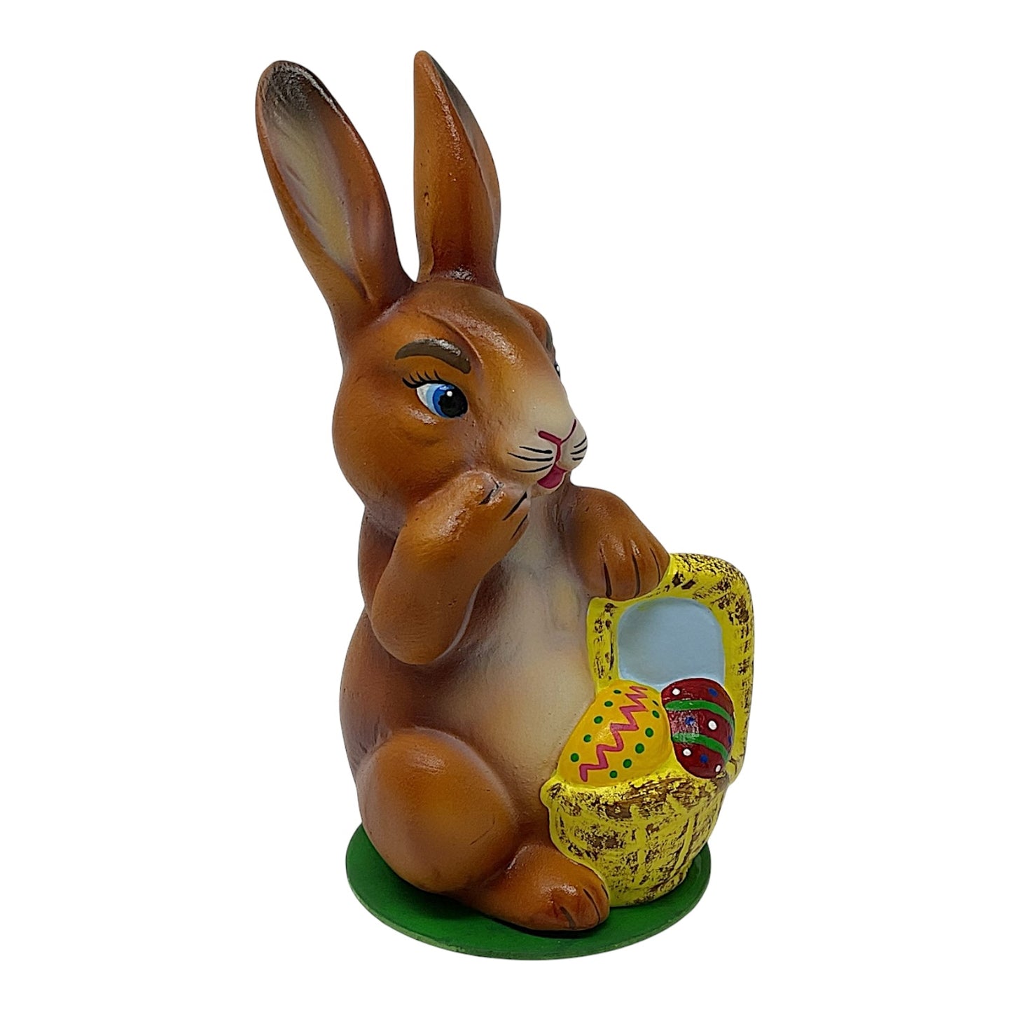 Pinnacle Peak Trading Ino Schaller Easter Bunny Rabbit with Yellow Basket of Eggs German Paper Mache 5.25 inch
