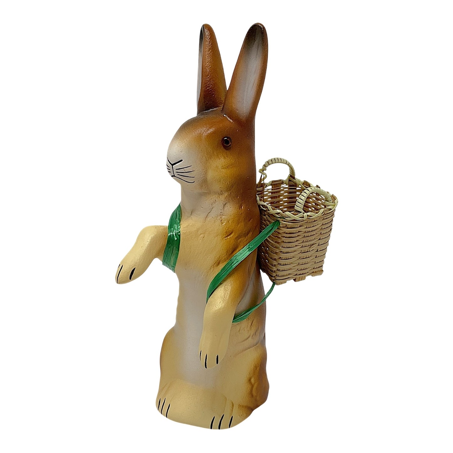 Pinnacle Peak Trading Ino Schaller Brown Easter Bunny Rabbit with Wicker Basket German Paper Mache 8.5 inch