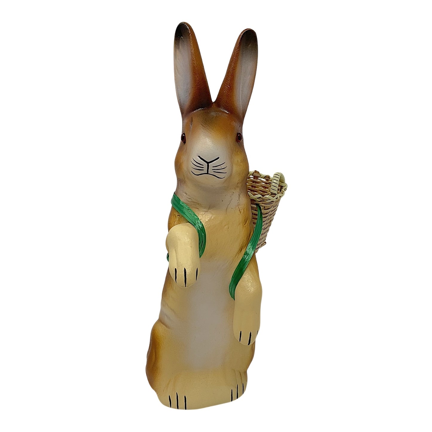 Pinnacle Peak Trading Ino Schaller Brown Easter Bunny Rabbit with Wicker Basket German Paper Mache 8.5 inch