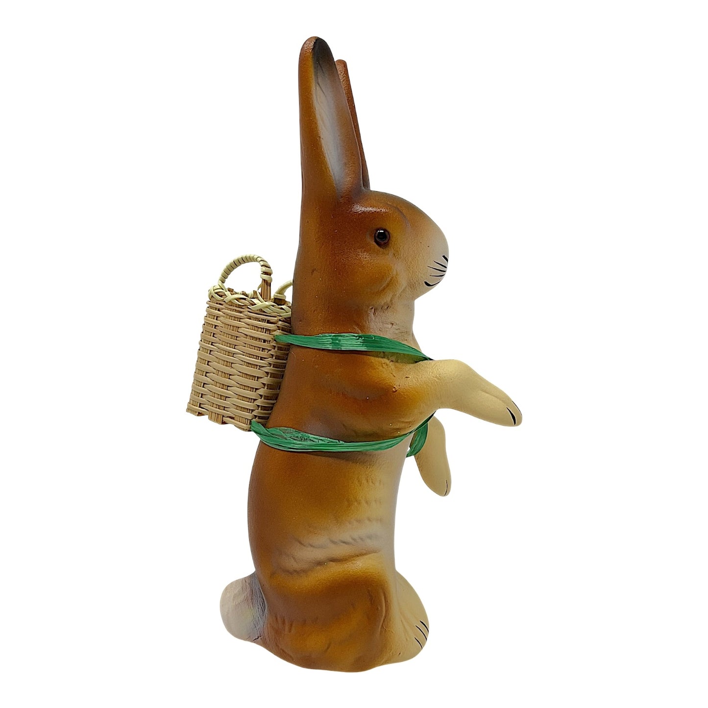 Pinnacle Peak Trading Ino Schaller Brown Easter Bunny Rabbit with Wicker Basket German Paper Mache 8.5 inch