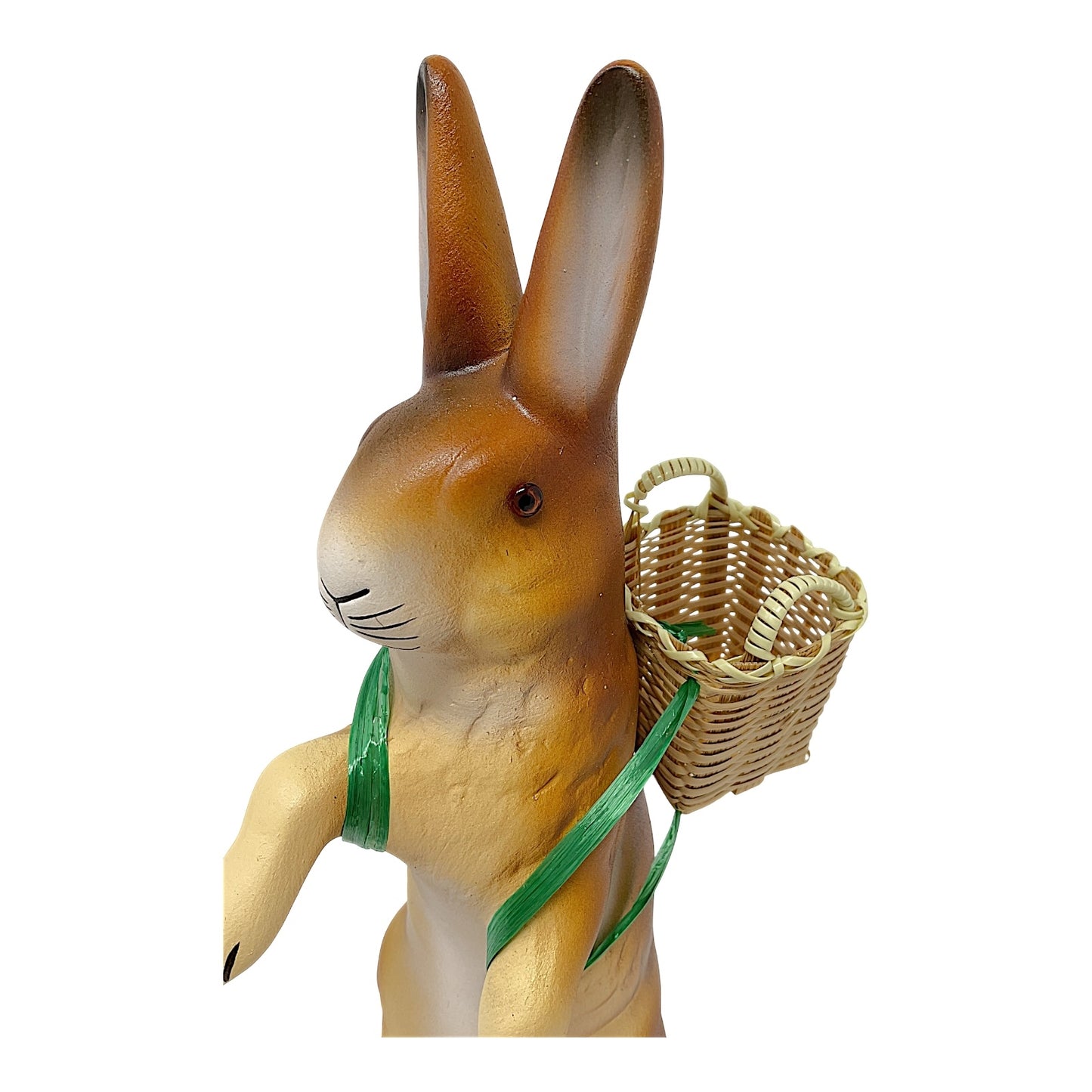 Pinnacle Peak Trading Ino Schaller Brown Easter Bunny Rabbit with Wicker Basket German Paper Mache 8.5 inch