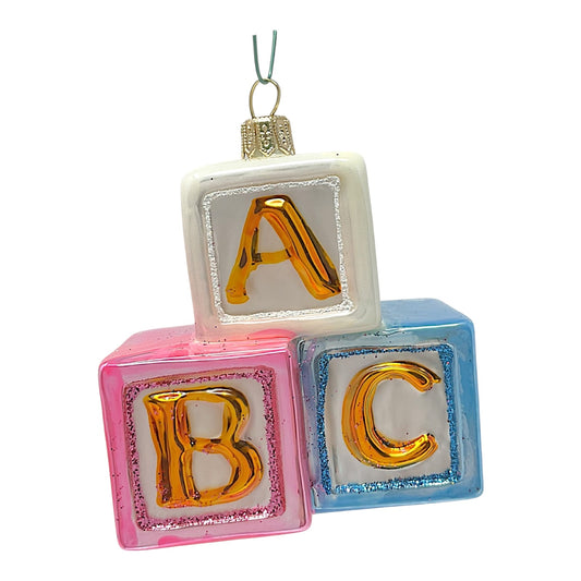 Pinnacle Peak Trading ABC Building Blocks Toy Polish Glass Christmas Ornament Tree Baby Decoration