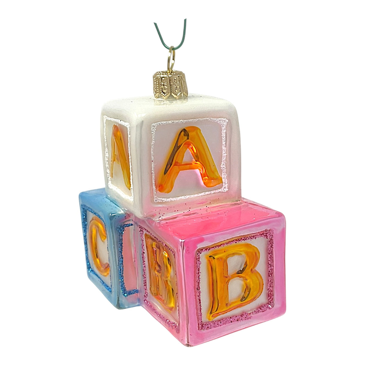 Pinnacle Peak Trading ABC Building Blocks Toy Polish Glass Christmas Ornament Tree Baby Decoration