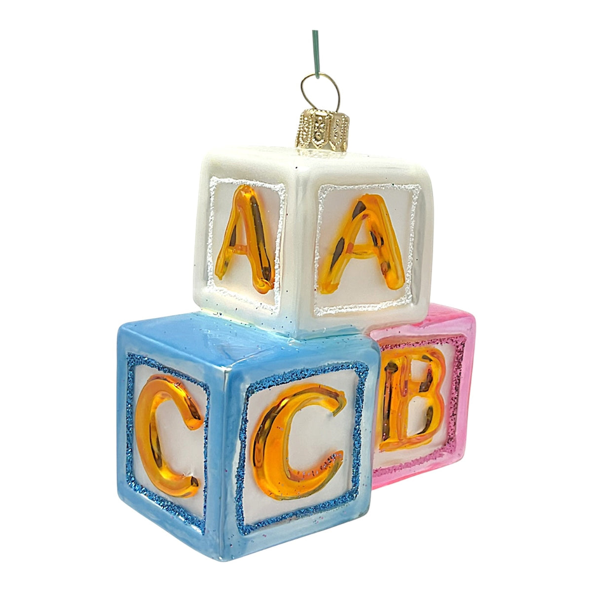 Pinnacle Peak Trading ABC Building Blocks Toy Polish Glass Christmas Ornament Tree Baby Decoration