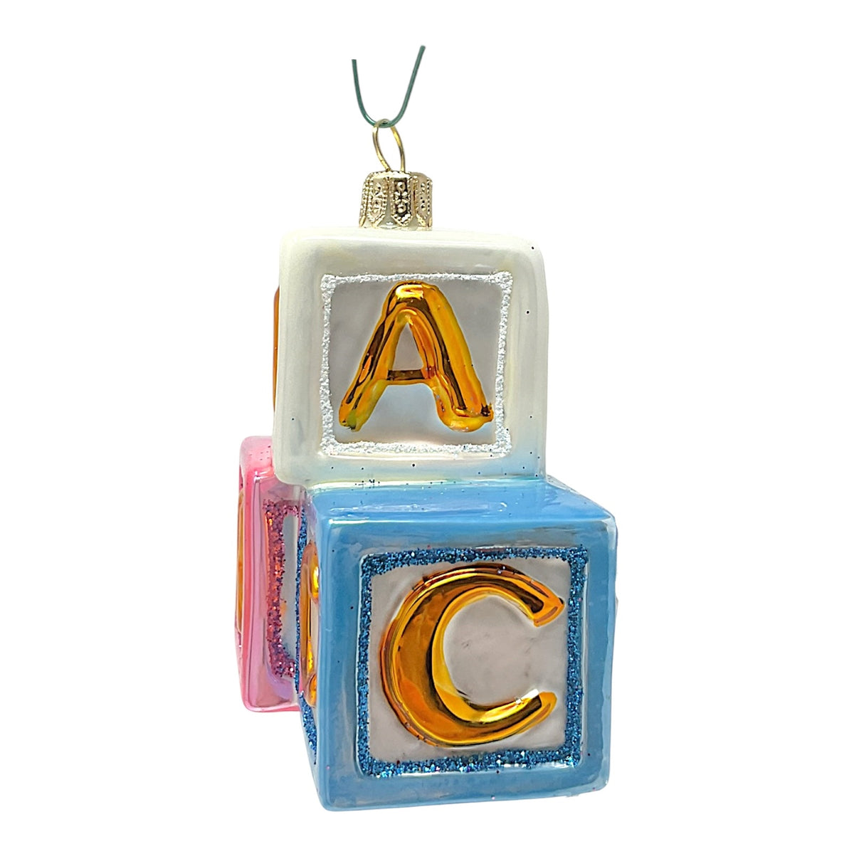 Pinnacle Peak Trading ABC Building Blocks Toy Polish Glass Christmas Ornament Tree Baby Decoration