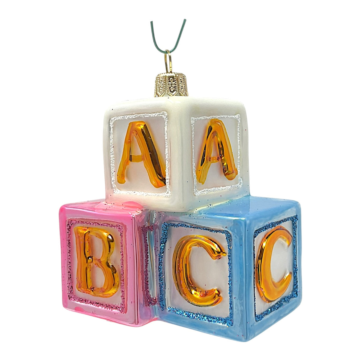 Pinnacle Peak Trading ABC Building Blocks Toy Polish Glass Christmas Ornament Tree Baby Decoration