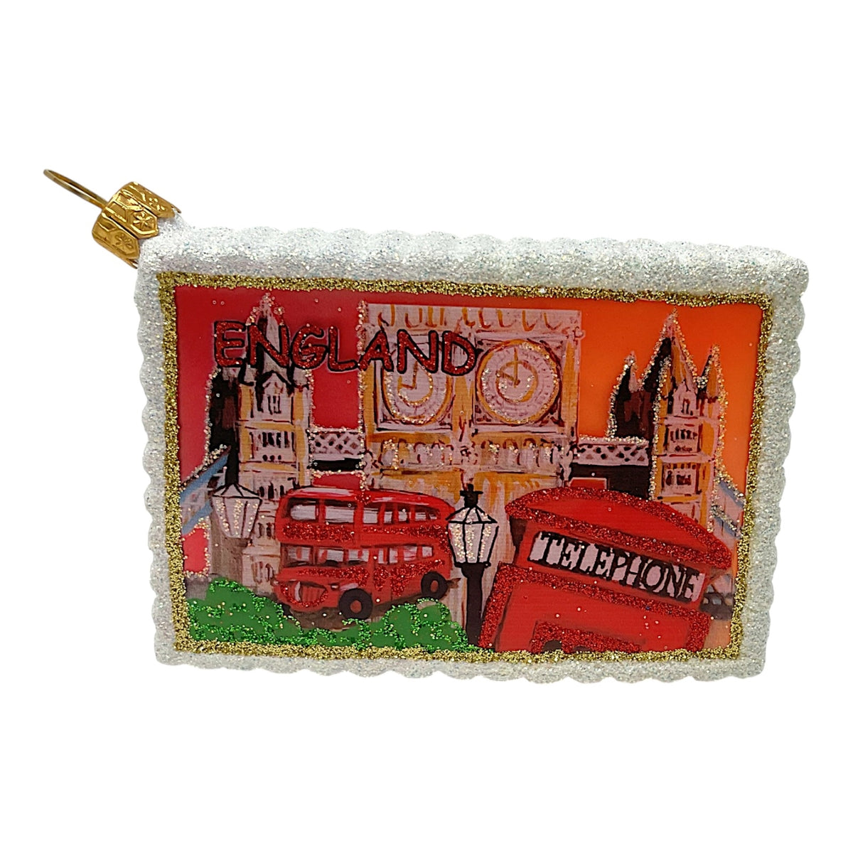 England Travel Postcard Polish Glass Christmas Tree Ornament English Decoration