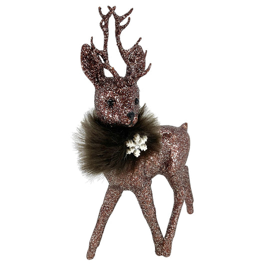 Pinnacle Peak Trading Ino Schaller Cinnamon Glitter Male Buck Deer with Snowflake Figurine 10 inch