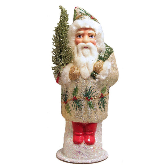 Schaller Ice Gold Santa with Holly German Christmas Paper Mache Candy Container