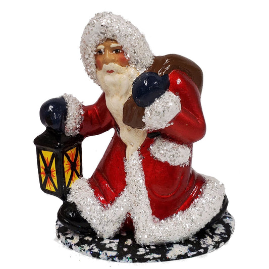 Ino Schaller Red Walking Santa Holding Lantern German Christmas Paper Mache