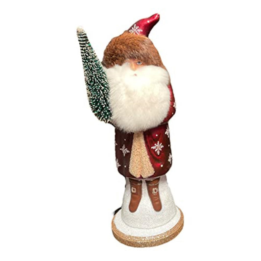 Ino Schaller Large Burgundy Santa with Snowflake Coat German Paper Mache