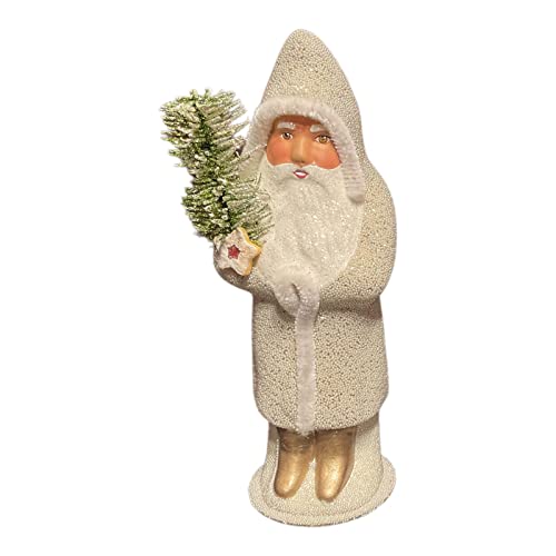 Ino Schaller White Gold Santa with Star Tree German Paper Mache Candy Container 10.75 Inch