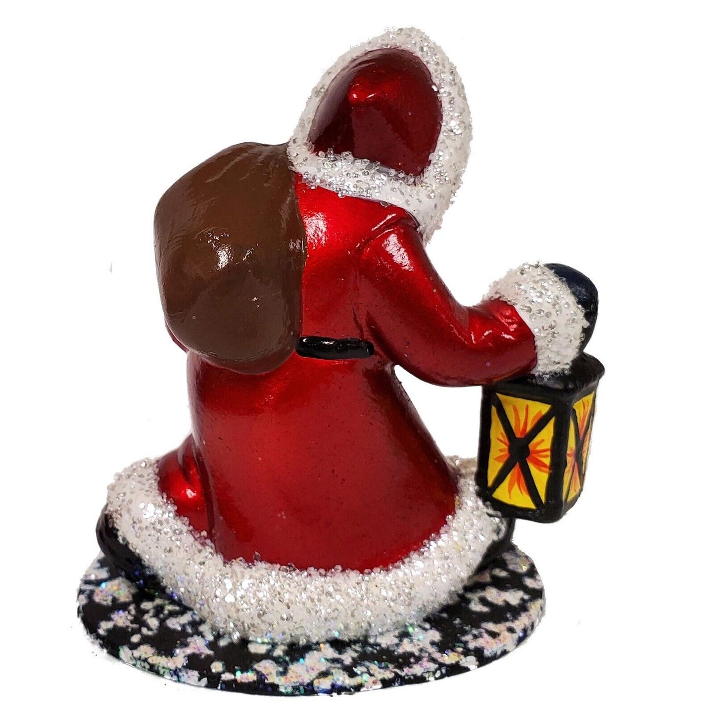 Ino Schaller Red Walking Santa Holding Lantern German Christmas Paper Mache