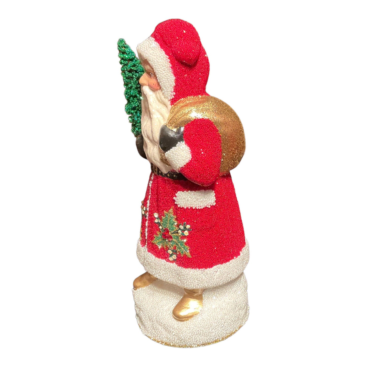 Pinnacle Peak Trading Company Ino Schaller Red Beaded Holly Leaves Santa German Paper Mache Candy Container