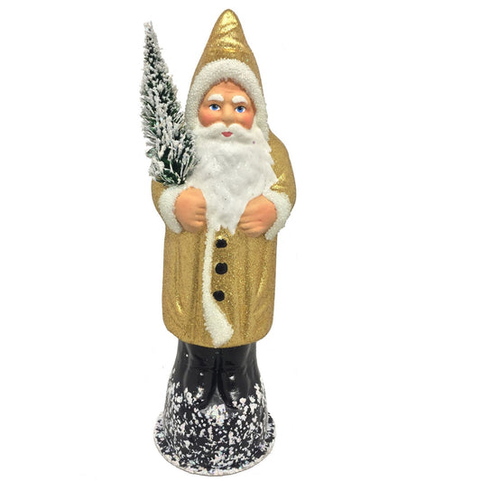 Ino Schaller Gold with Black Boots Santa German Paper Mache Candy Container