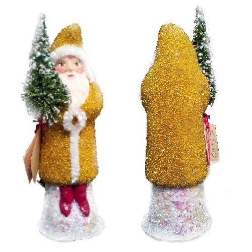 Pinnacle Peak Trading Company Schaller Paper Mache Santa Yellow Beaded Coat Christmas Candy Container ONE Pc