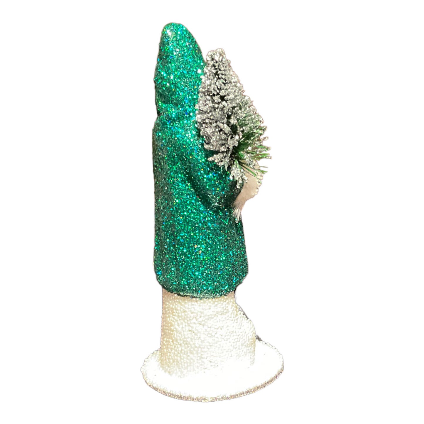 Ino Schaller Forest Green Glitter Santa German Paper Mache Candy Container