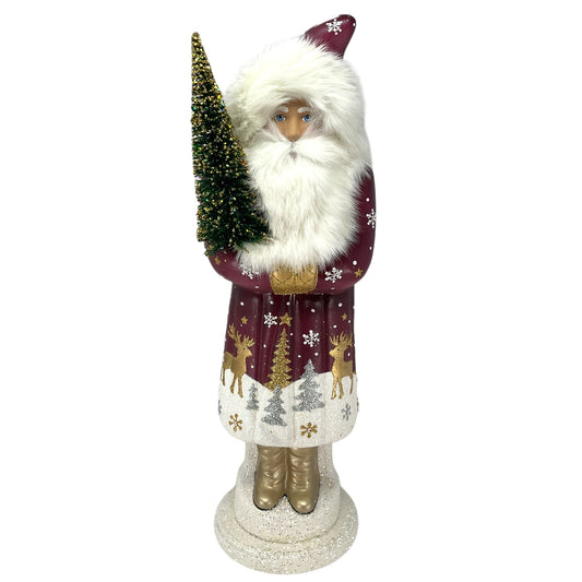 Pinnacle Peak Trading Ino Schaller Large Magenta Santa with Deer Scene German Paper Mache 20.5 inch