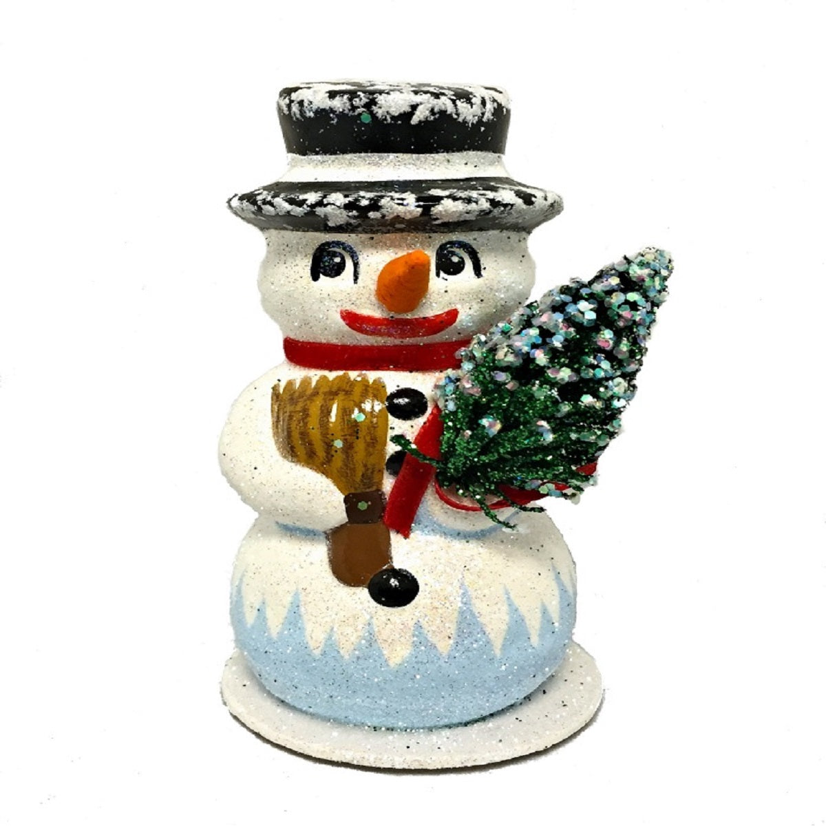 Ino Schaller Top Hat Snowman with Broom German Paper Mache Candy Container