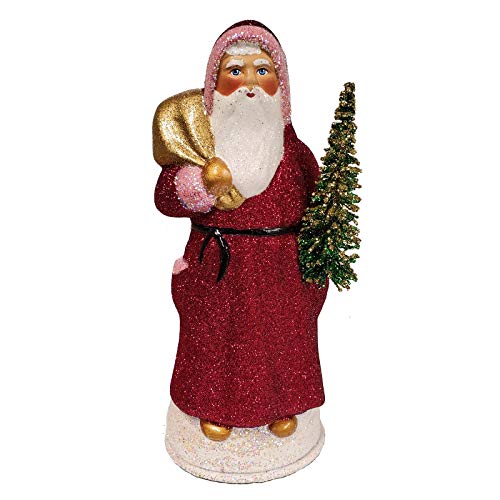 Ino Schaller Fuchsia Glitter Santa Gold Bag German Paper Mache Candy Container