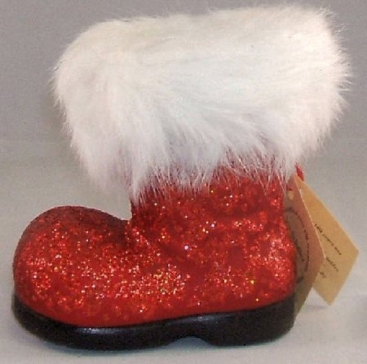 Ino Schaller Paper Mache Red Glitter Christmas Santa Boot Made in Germany New