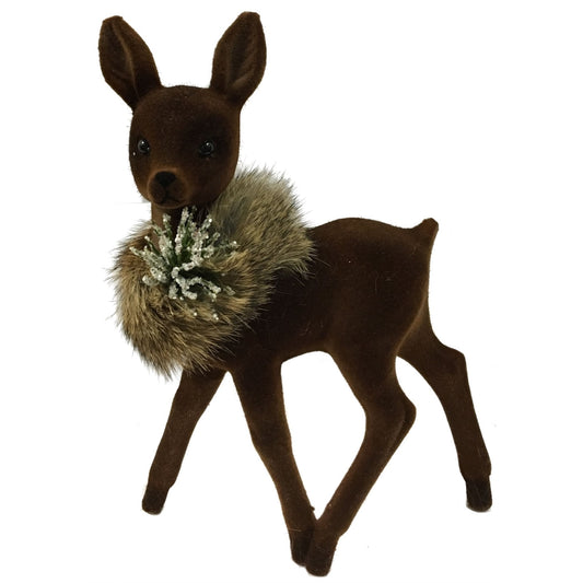 Ino Schaller Brown Flocked Female Doe Deer with Fur Collar German Figurine