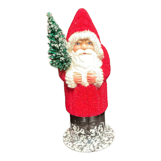 Pinnacle Peak Trading Company Ino Schaller Red Beaded Santa with Tree German Paper Mache Candy Container