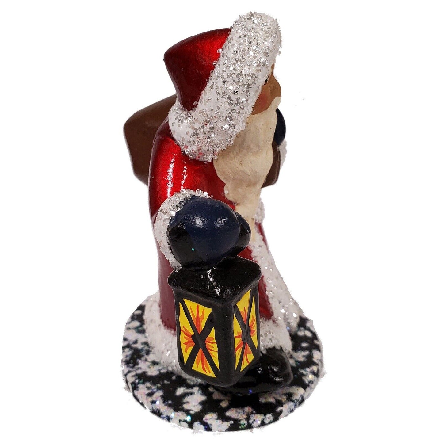 Ino Schaller Red Walking Santa Holding Lantern German Christmas Paper Mache