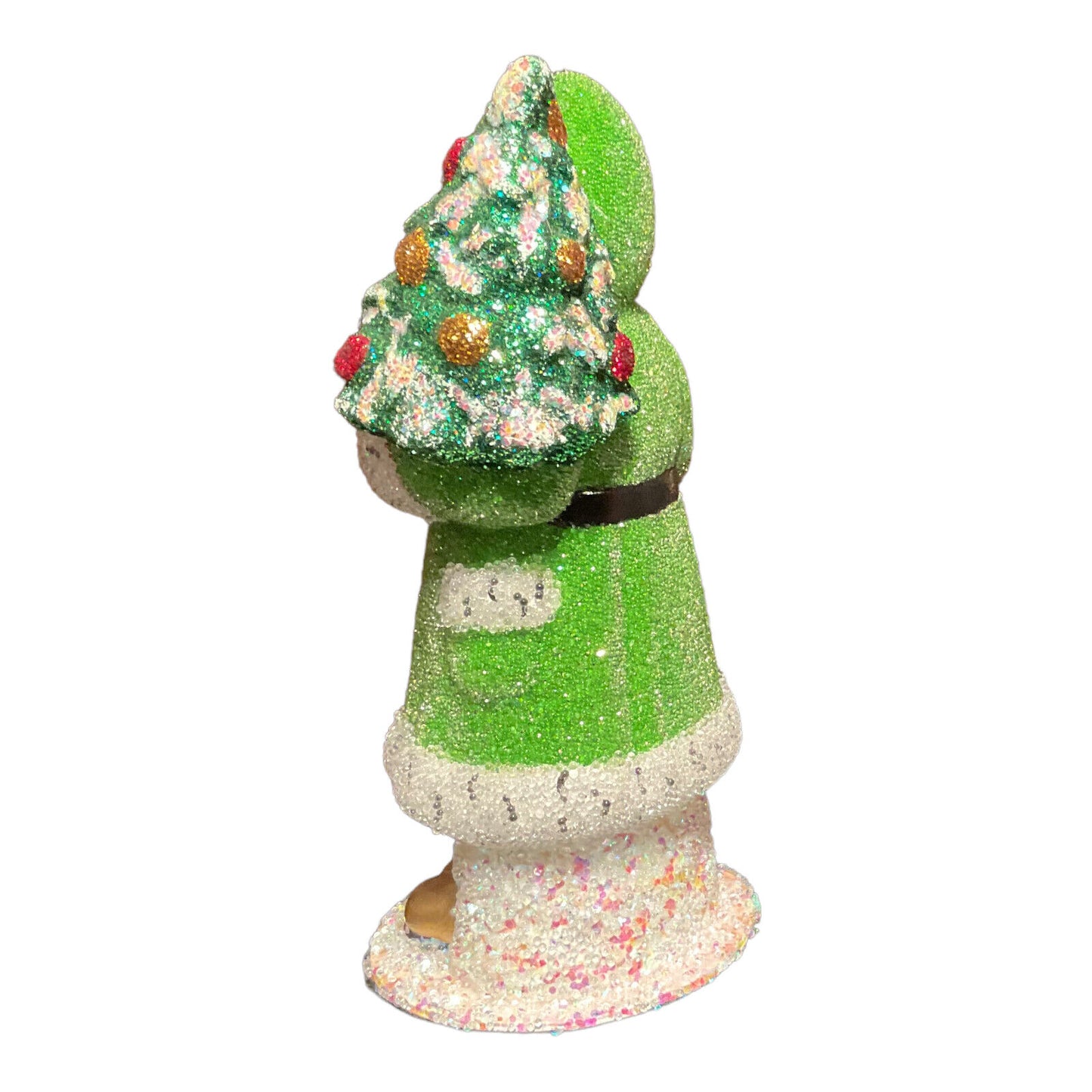 Ino Schaller Green Beaded Santa German Christmas Paper Mache Candy Container