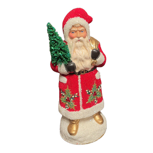 Pinnacle Peak Trading Company Ino Schaller Red Beaded Holly Leaves Santa German Paper Mache Candy Container