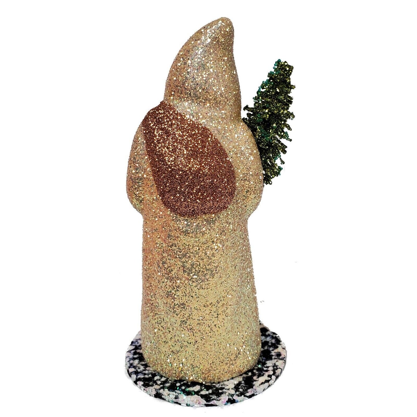 Ino Schaller White Gold Glitter Santa Copper Bag and Tree German Paper Mache