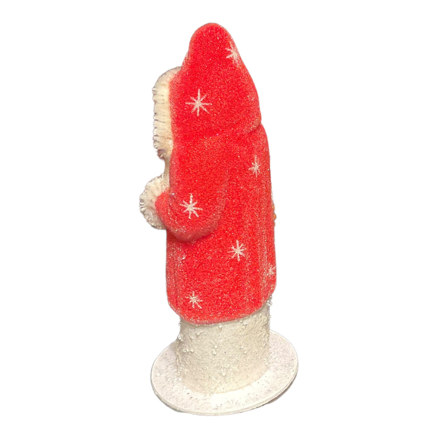 Ino Schaller Light Red Beaded Santa with Stars German Crhistmas Paper Mache