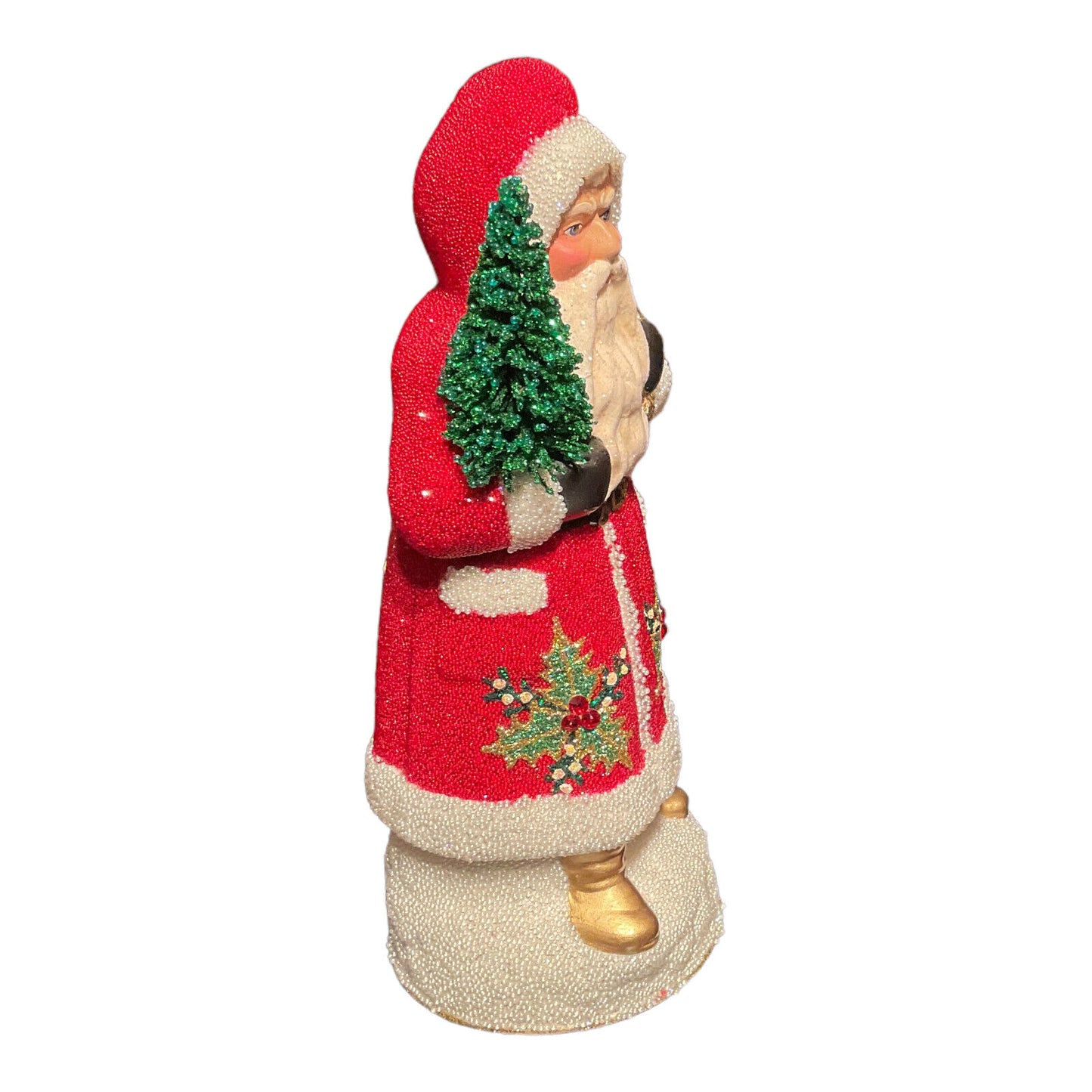 Pinnacle Peak Trading Company Ino Schaller Red Beaded Holly Leaves Santa German Paper Mache Candy Container