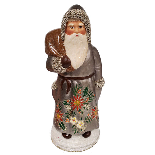 Pinnacle Peak Trading Ino Schaller Santa in Grey Floral Coat German Paper Mache Candy Container