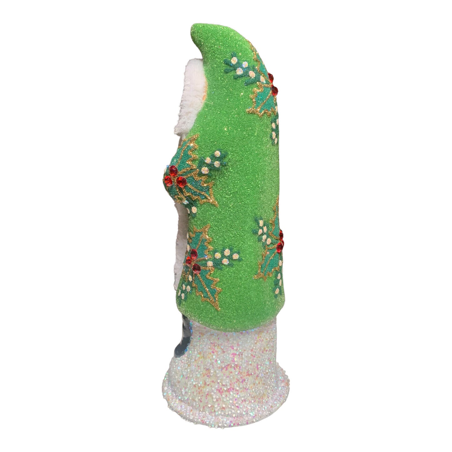 Ino Schaller Green Beaded Holly Leaf Santa German Paper Mache 7.5 Inch