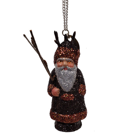 Ino Schaller Glitter Krampus with Sticks German Paper Mache Christmas Ornament