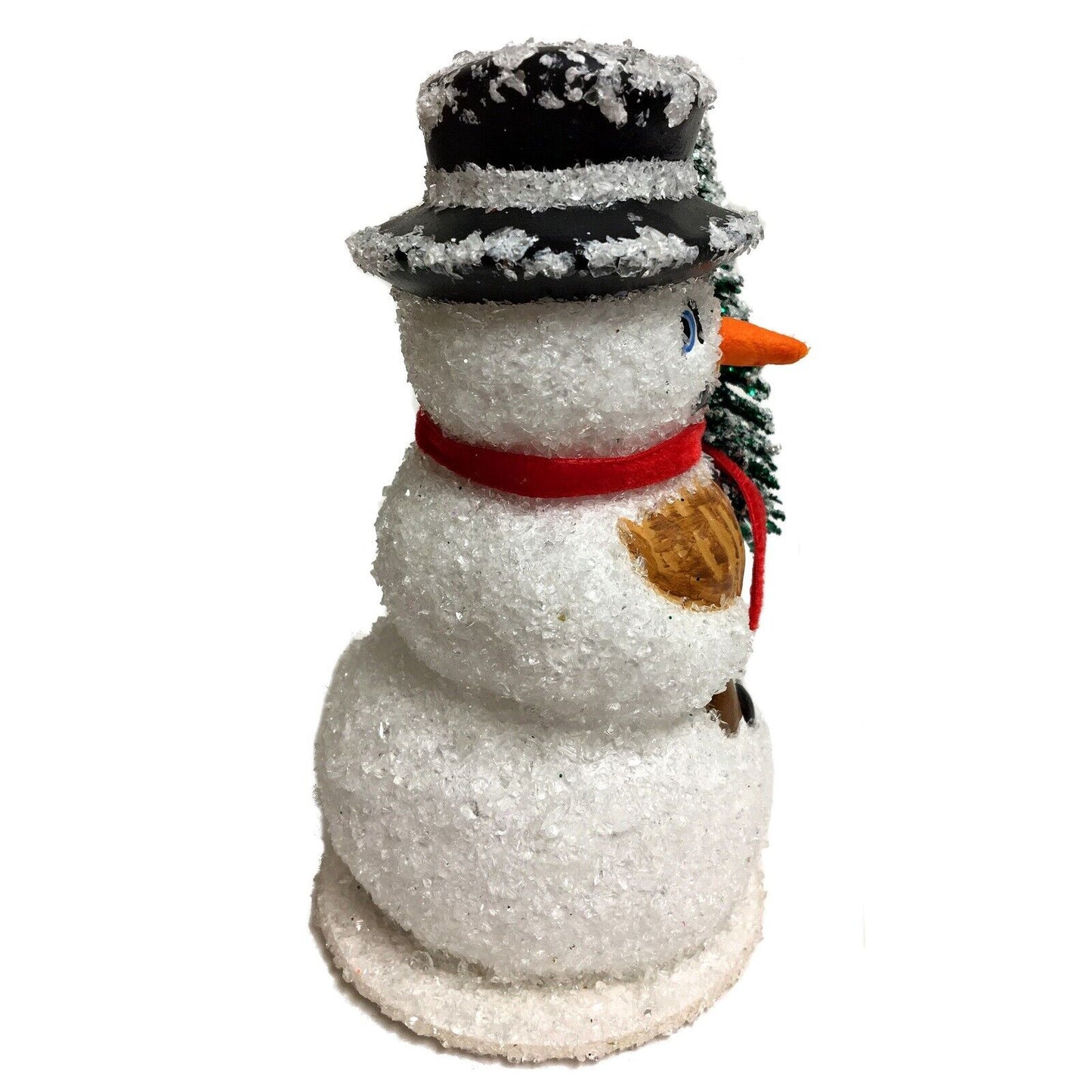 Ino Schaller Snowman with Broom and Tree German Paper Mache Candy Container