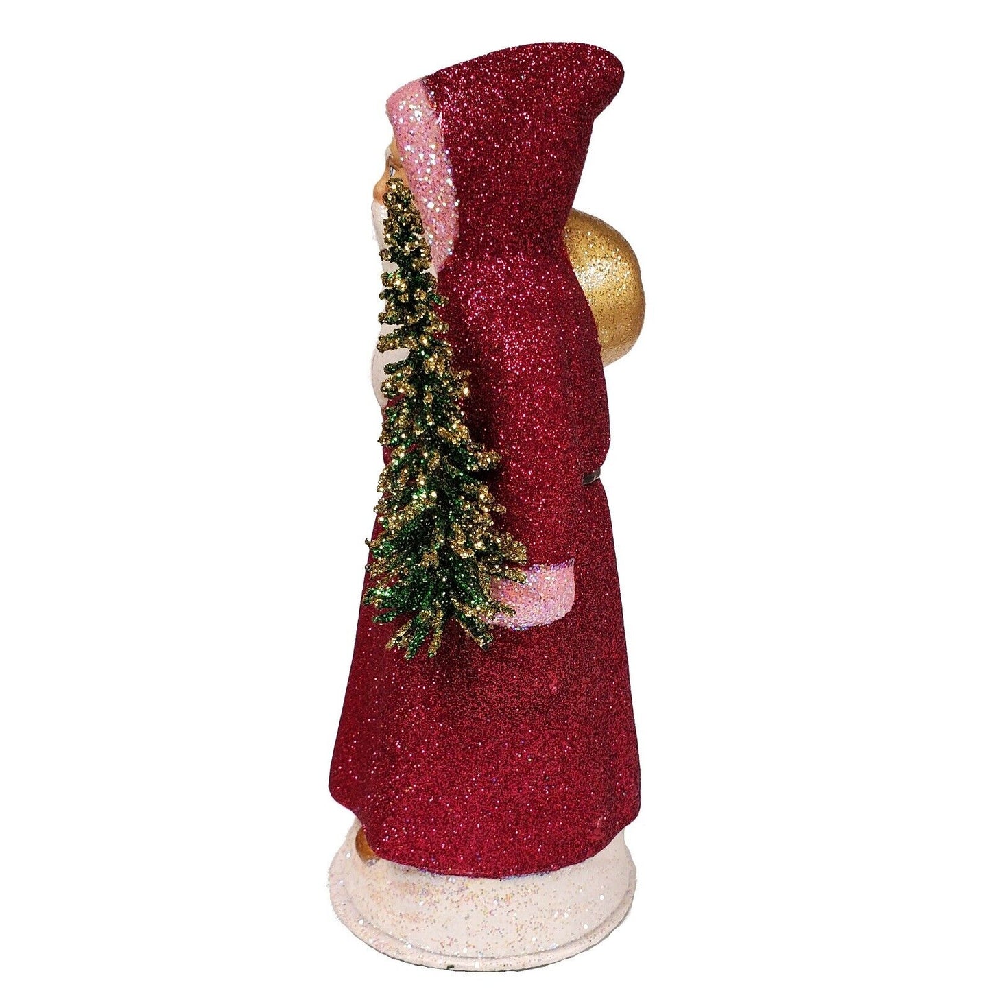 Ino Schaller Fuchsia Glitter Santa Gold Bag German Paper Mache Candy Container