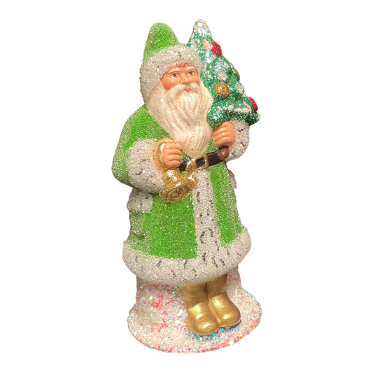 Ino Schaller Green Beaded Santa German Christmas Paper Mache Candy Container