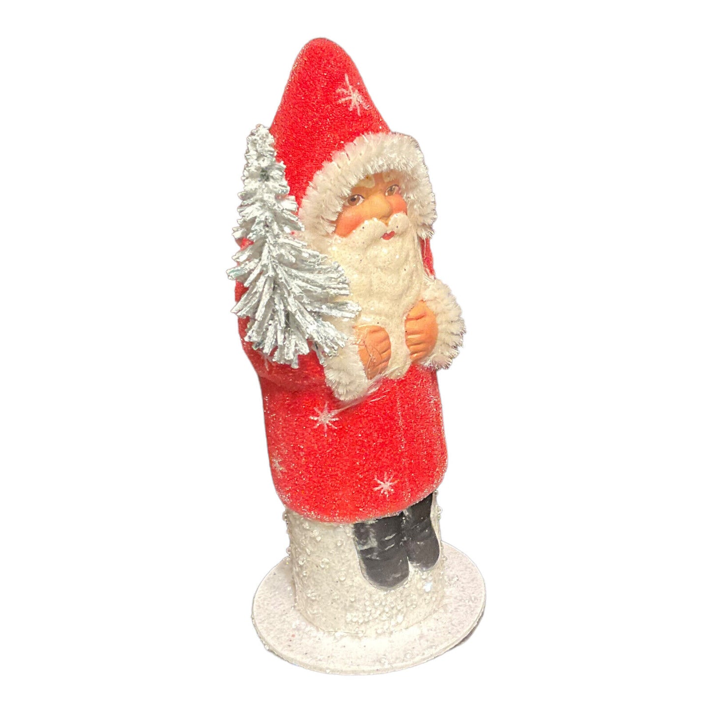 Ino Schaller Light Red Beaded Santa with Stars German Crhistmas Paper Mache