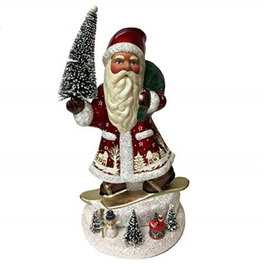 Ino Schaller Red Santa on Skis with Toys German Christmas Paper Mache