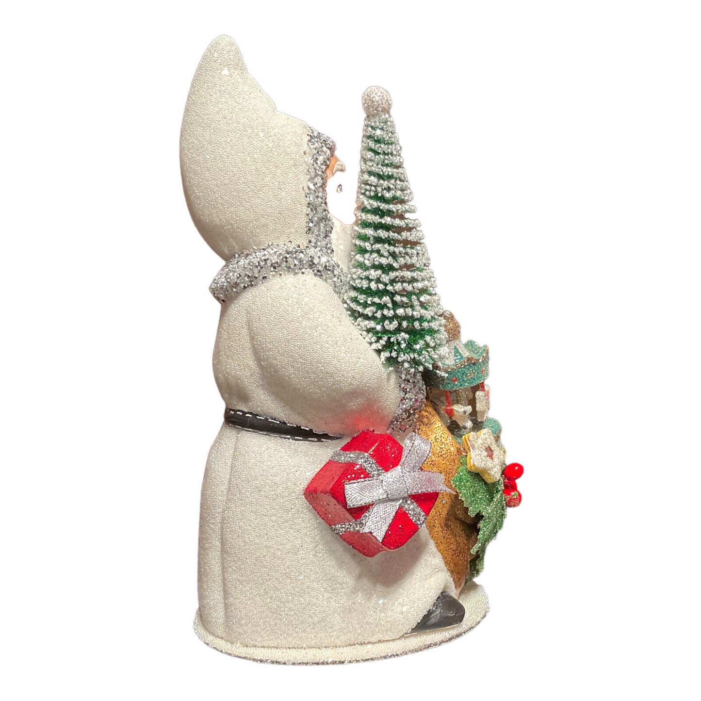 Ino Schaller White Santa with Basket of Toys German Paper Mache Candy Container